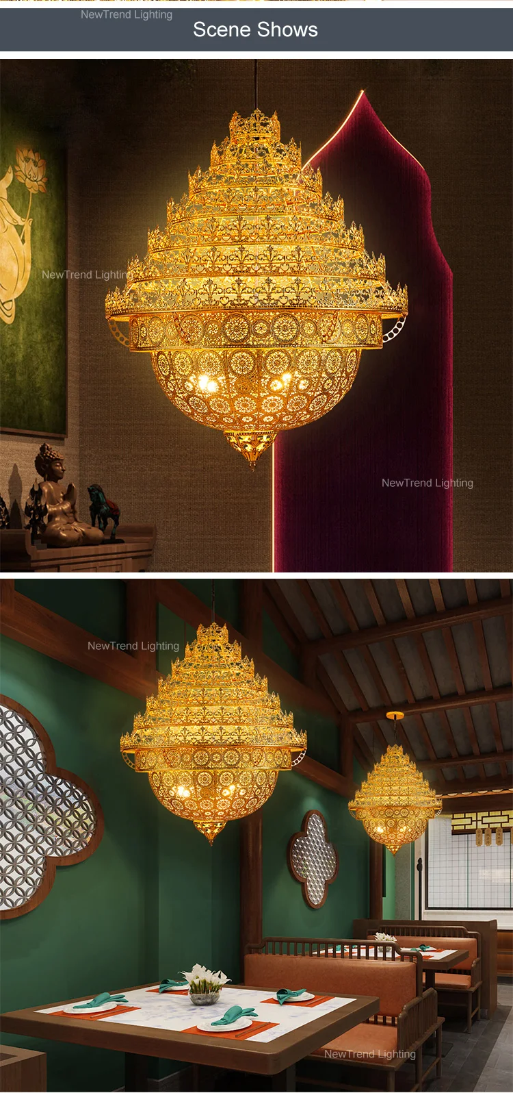 cpl 177 antique style indoor decoration hanging temple villa church metal iron led chandelier pendant light-4