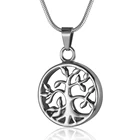 Tree Jewelry Round Stainless Steel Pendant Tree Pattern Plant Necklace Hollow Design Jewelry For Men And Women