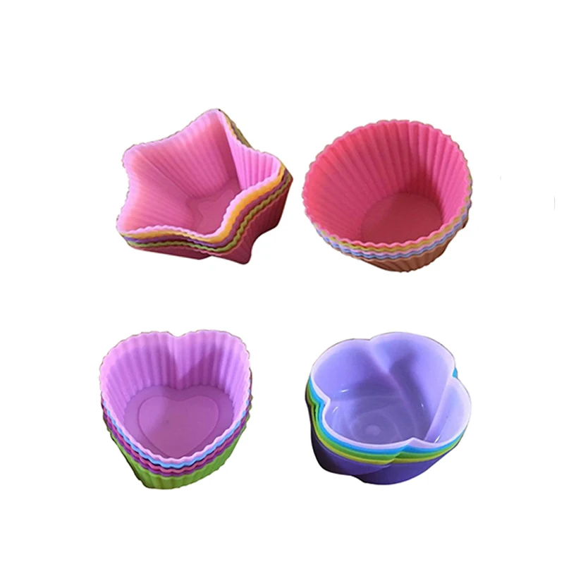 Silicone Cupcake  Reusable Baking Cups Nonstick Easy Clean Pastry Muffin Molds Set of 4 Shapes Round StarsHeart Flowers