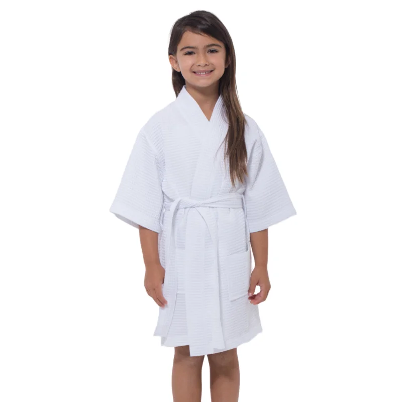 Cotton spa kimono bathrobe white waffle kids robes