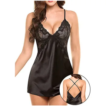 Wholesale Solid Colors Women Cross Backless Temptation Nightwear Dress