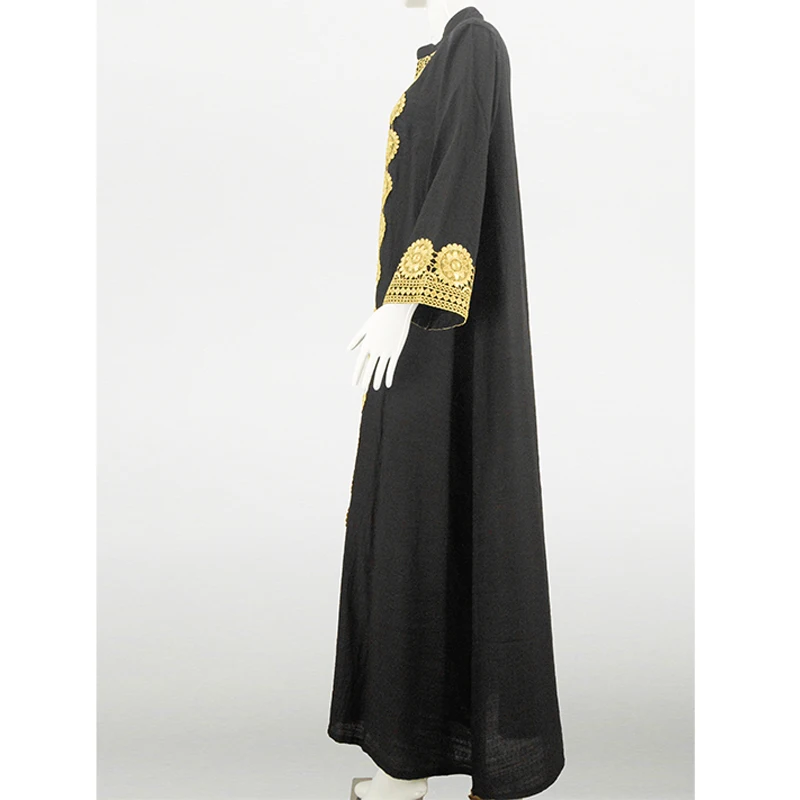 Hot-Selling Women's Black Embroidered Lace Abaya Dress Elegant Retro Vintage Design for Summer Vacation Breathable Feature supplier