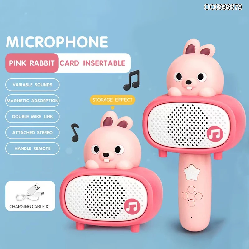 Pink rabbit design 2in1 kids karaoke musical toys 2023 microphone photos with speaker