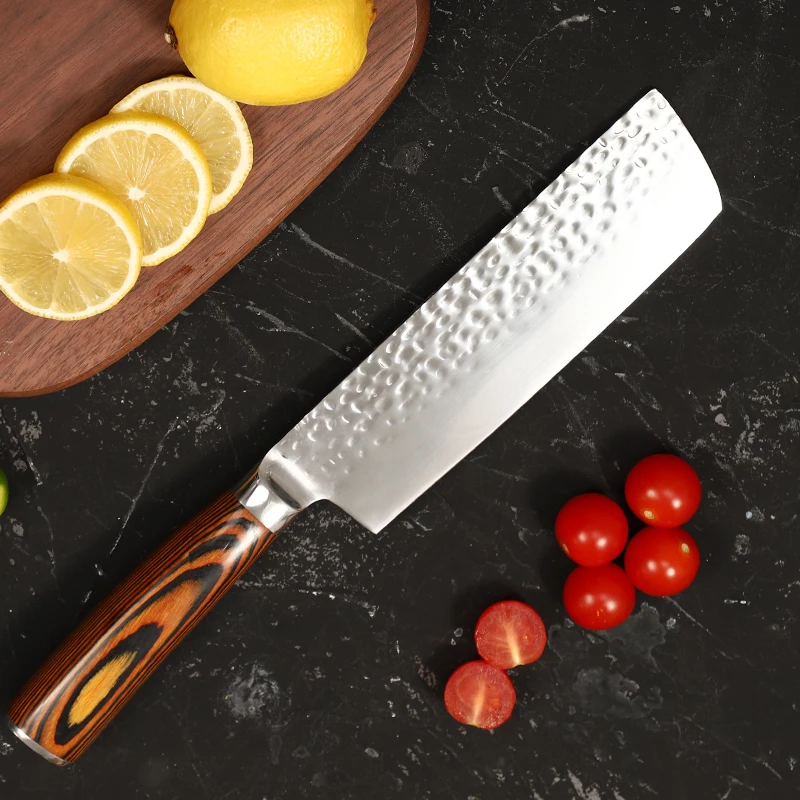 Nakiri Knife with Pakkawood Stainless Steel 7 Inch Kitchen Knife Vegetable Chef Knife