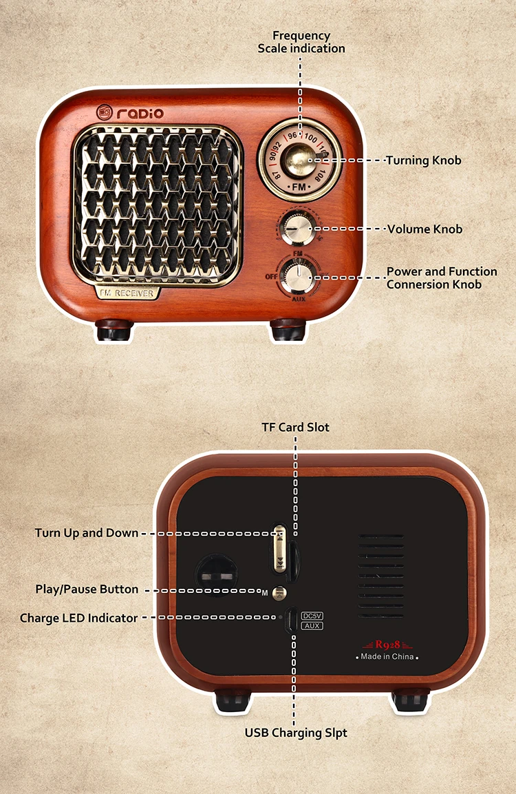 2021 gift craft portable vintage fm radio stereo vintage wireless speaker