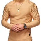 T-shirt Custom Casual Slim-fit Pleated Raglan Sleeve Long-sleeved Mens Basic T-shirt