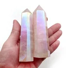 Natural Stone High Quality Electroplate Natural Stone Tower Angel Aura Rose Quartz Crystal Point