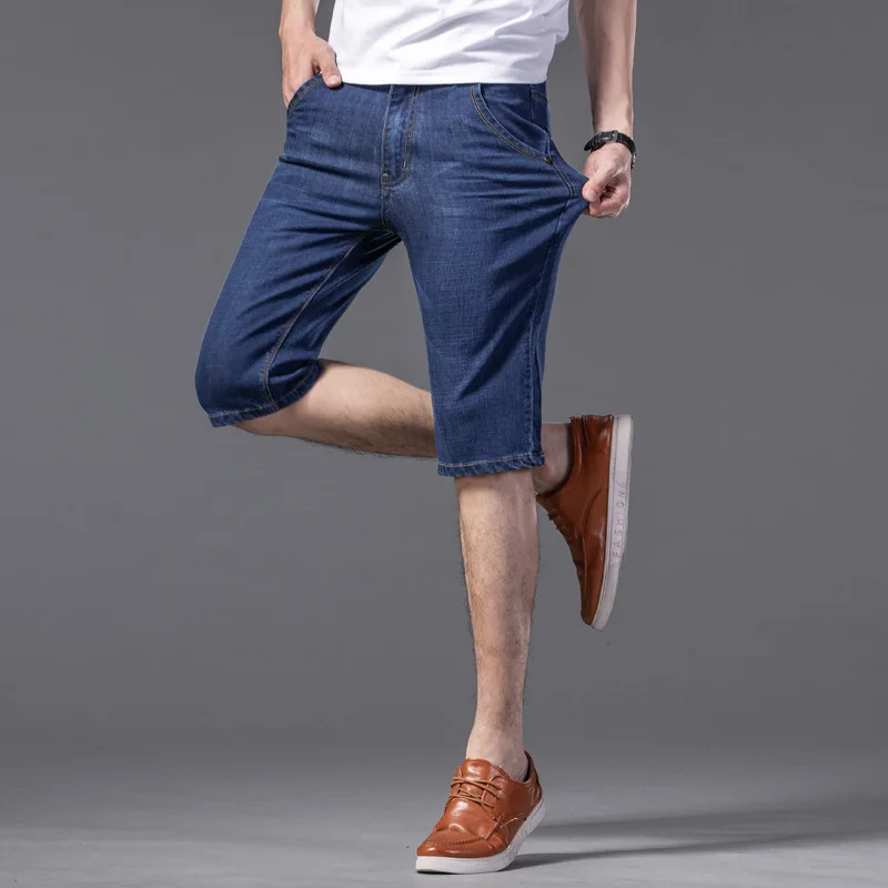 Summer New Men Fashion Stretch causal Short Jeans Denim Shorts Blue Black Denim mens shorts