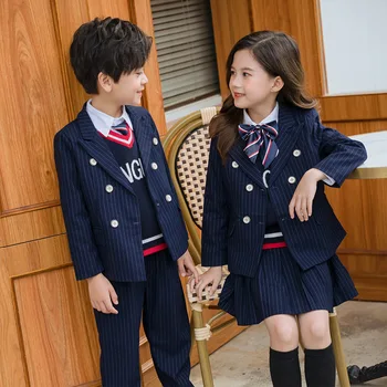School supplies korean style fashion chilidren clothing plaid Lining blazer suit japanese girls student school uniforms dresses