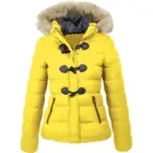 Autumn And Winter New Style Short Hooded Warm Coat Horn Buckle Women's Padded Jacket