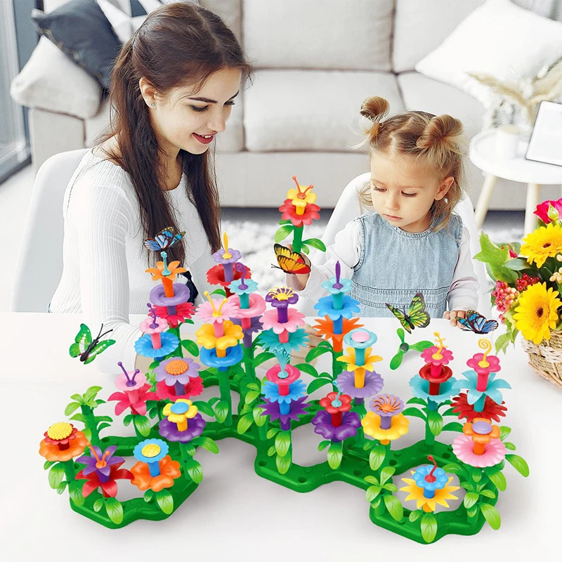 Soli Kids Diy Assemble Stem Floral Play Set Educational Plastic Plant Flower Garden Building Block Flowers Toys