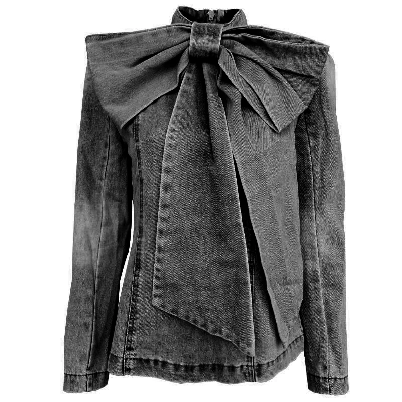 Versatile Bow Top Back Zipper Decoration Women's Denim Shirt supplier