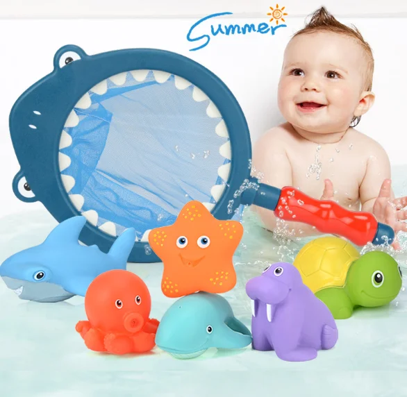 New Arrival Baby Bath Toys Animal Swimming Squize Sprinkler Bath Toy PVC 7PCS/Bag Educational Toy