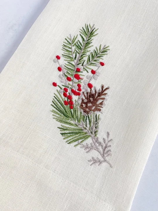 organic Cotton linen absorbent Christmas kitchen Towel pack embroidery Custom printed design reusable Kitchen Tea Towel set