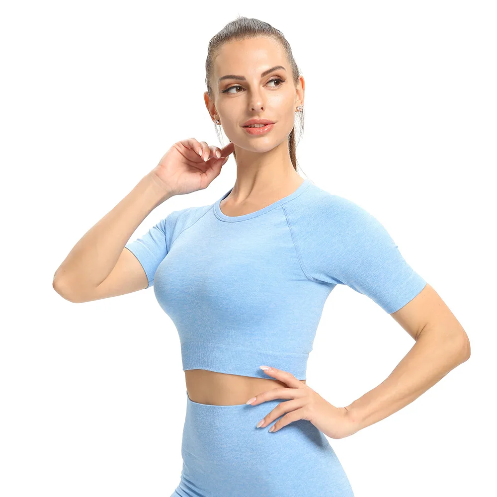 Women yoga clothes yoga top seamless quick dry breathable fitness high elastic t-shirt for women