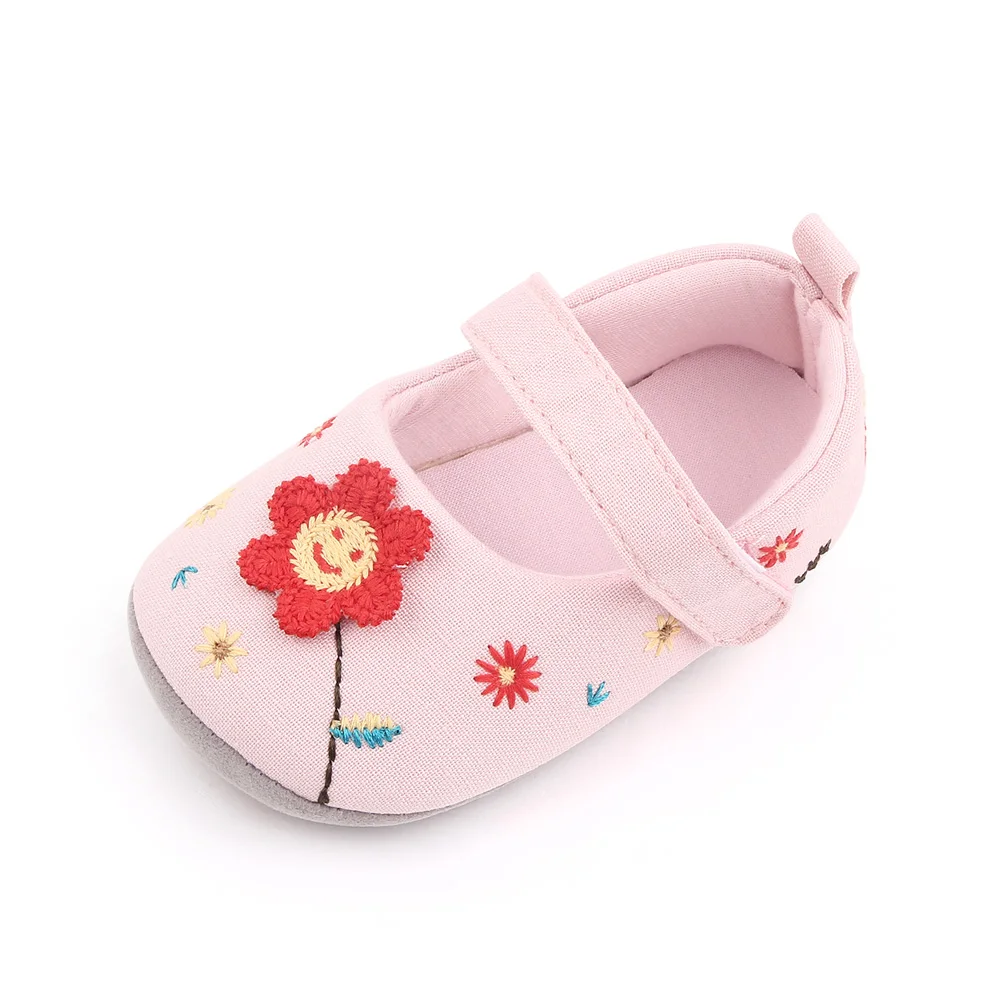 Spring and Autumn Cute Embroidery Flower Solid Color Soft Soled Baby Girls Princess Toddler Shoes details