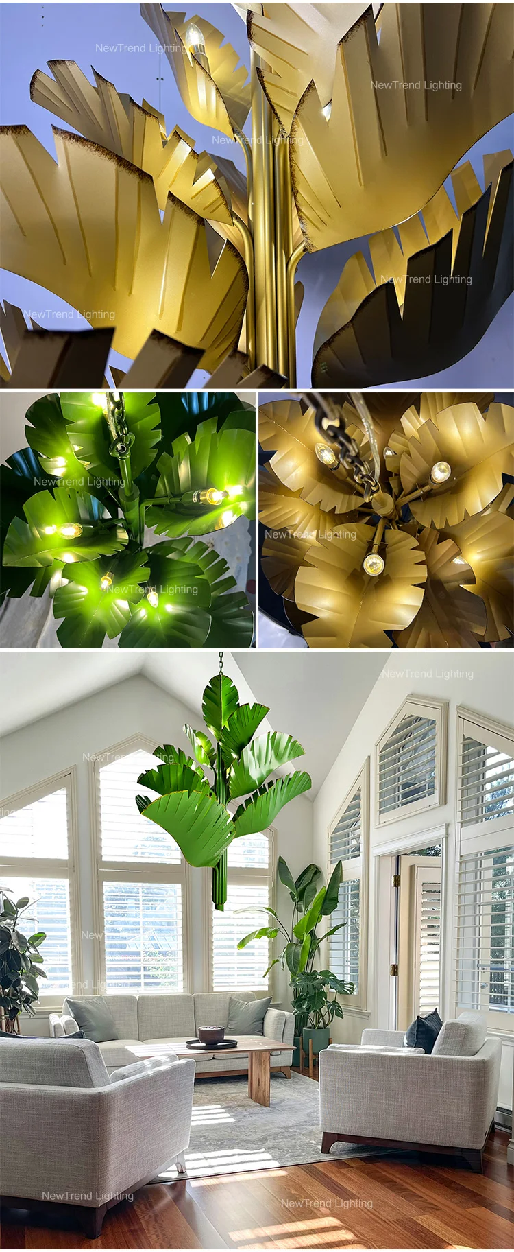 LC-C077 Unique Decoration Lamp Custom Nature Inspired Lamp Banana Leaf LED Chandelier Tree Light factory
