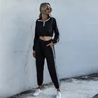 Striped Top Fall 2021 Fashion Striped Women's Zip Crop Top And Long Pants Sport Casual Set