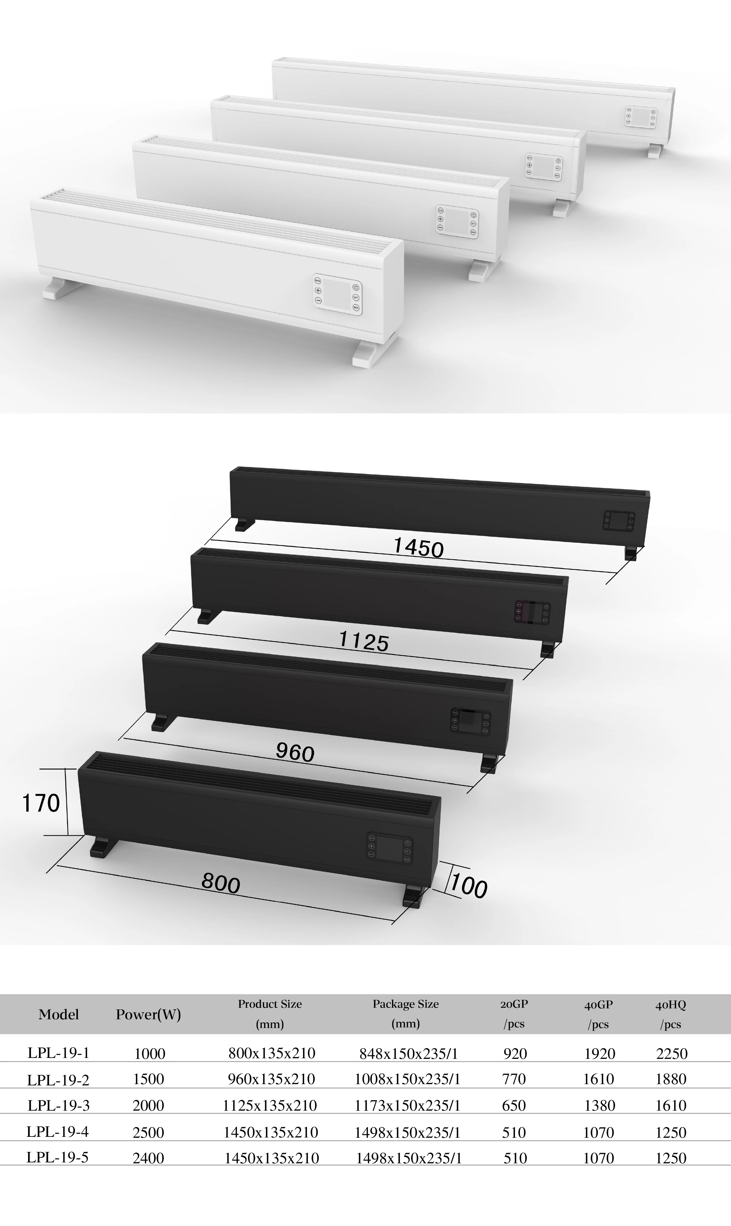 Household Baseboard Heater, 2000W, Portable - detail 14