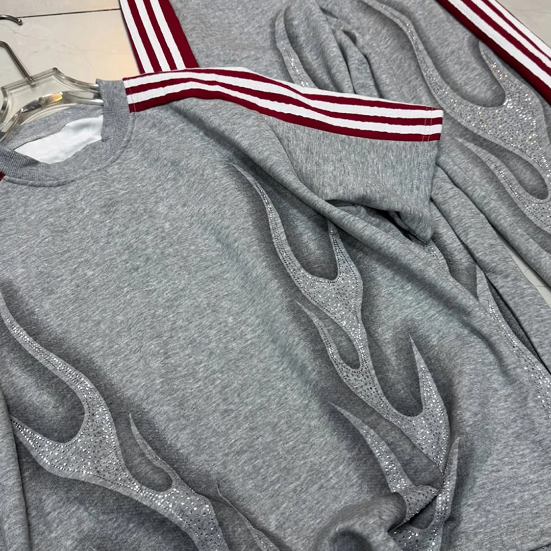 product 100 cotton custom streetwear tracksuit men oversized silhouette screen print t shirt casual sweatpants two piece set614-2