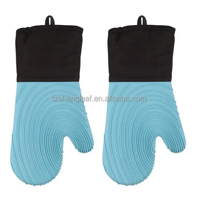 product novelty design dotted kitchen cotton double layer bbq grill heat resistant food grade silicone customized oven mitts gloves-9