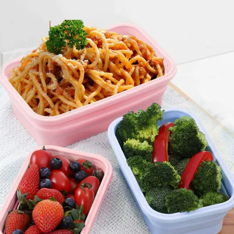 4 Pcs/ Set Portable Bowls New Design Collapsible Rectangle Silicone Lunch Box Food Storage Container For Kitchen