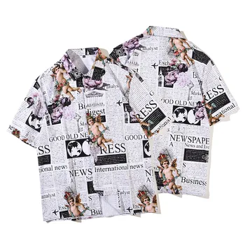 Soft Custom Button Up Men Summer White Shirts Collard Print Breathable Customised Casual Polyester Hawaiian Shirt