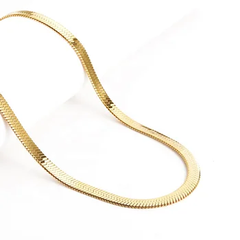 Stainless Steel Jewelry Gold Plated High Polish Flat Herringbone Chain Necklace With Lobster Clasp