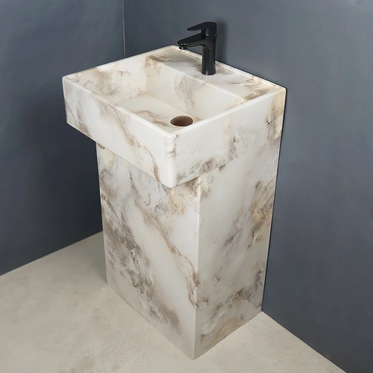 Tarpul Best Seller Modern Free Standing Pedestal Rectangular Washbasin Sink Artificial Stone Marble Mount Bathroom supplier