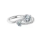 Stones Rings Jewelry Wholesale 925 Sterling Silver VVS Moissanite 2 Stones Rings