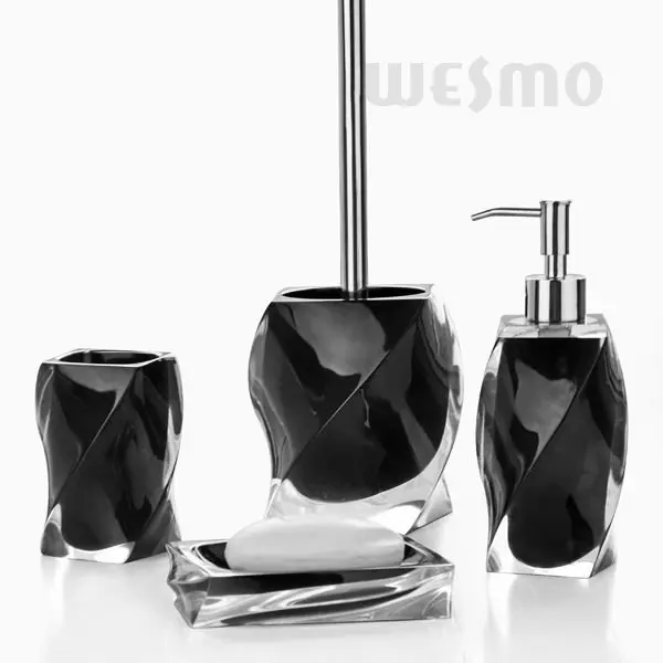 Modern European Style Household 6pcs  Bath Accessories Lid Marble Hotel Black Resin Bathroom Accessories Set