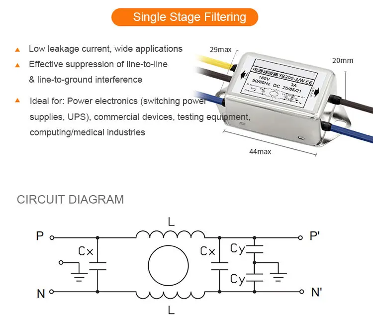 Single Phase AC/DC Power Supply Choke Coil Single Section EMI Filter for Industrial & Medical Devices LV Products supplier