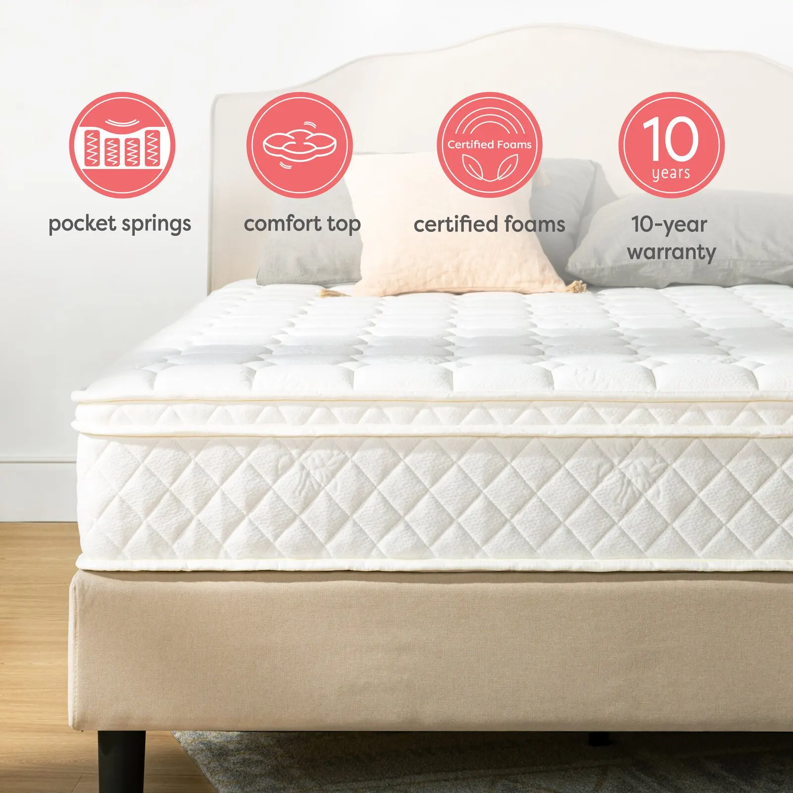 Super comfortable euro top full size pocket spring coils mattress queen king president mattresses