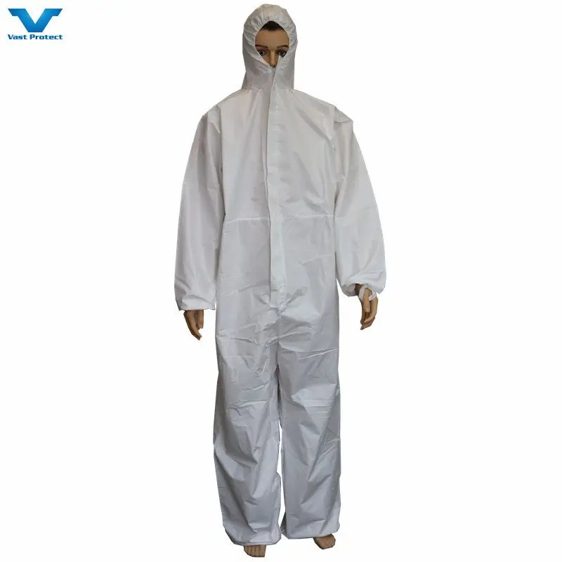 Chemical Antistatic Waterproof Breathable Disposable Clothing Industrial Overalls PP SMS Microporous White Protective Coverall