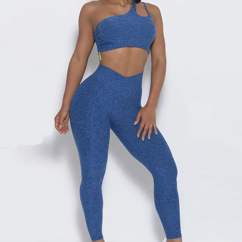 OEM Nylon/Spandex Women Gym Yoga Set Beautiful Back Sling Fitness Butt Pants Set Tight  Short Sleeve Sports Set