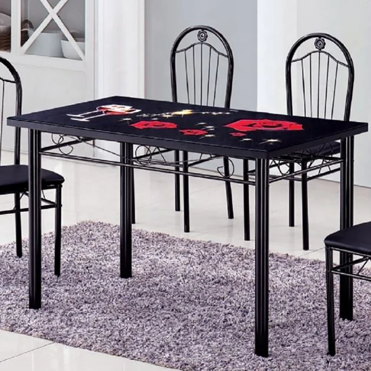 French Style Black Contemporary Designer Dining Room Furniture Classic Modern Nordic Glass Dining Table Set With 4 Chairs