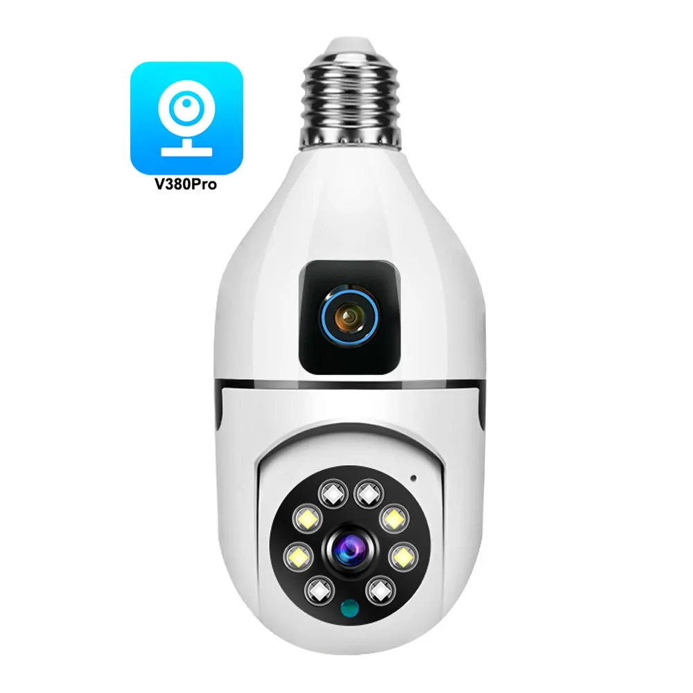 V380 4mp Outdoor Wireless Dual Lens Light Bulb Network Ptz Camera cctv 4mp Auto Tracking Wifi Dual Lens Ptz Light Bulb Camera