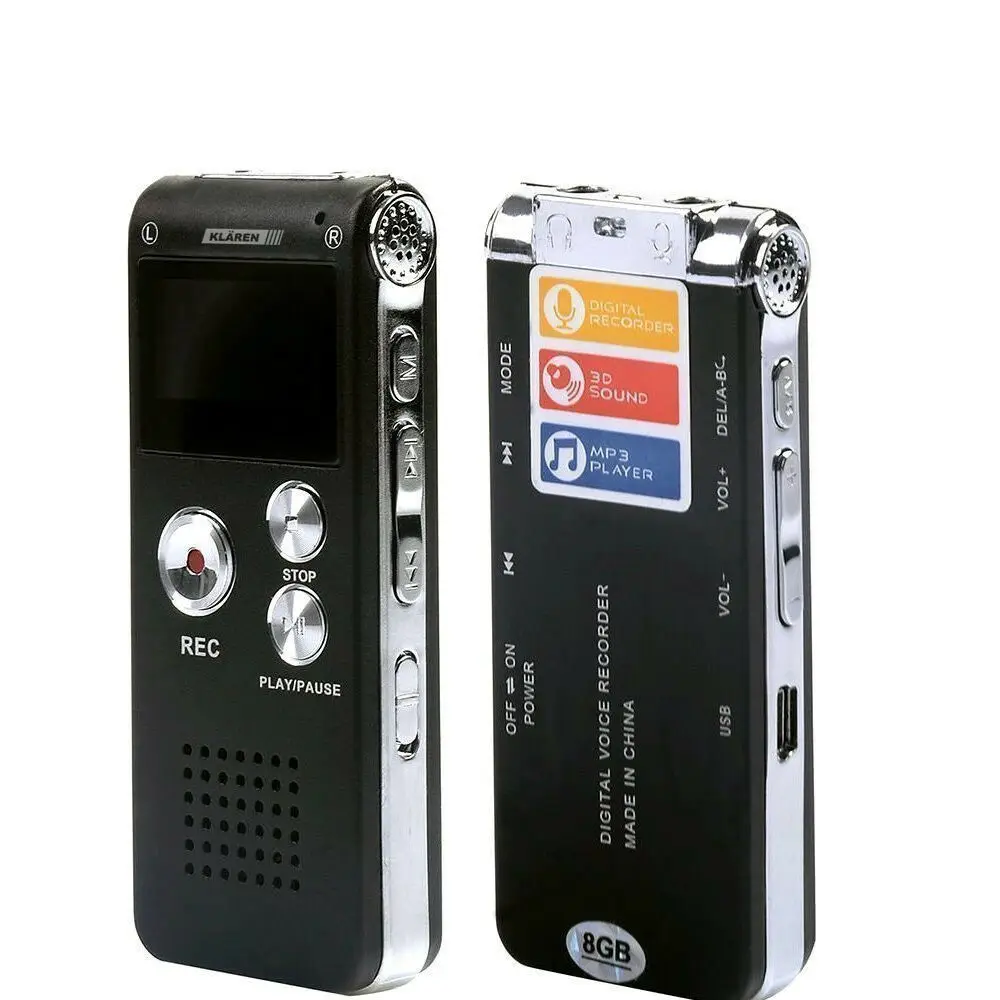 Rechargeable 8GB Digital Sound Voice Recorder Dictaphone MP3 Player B2SA 