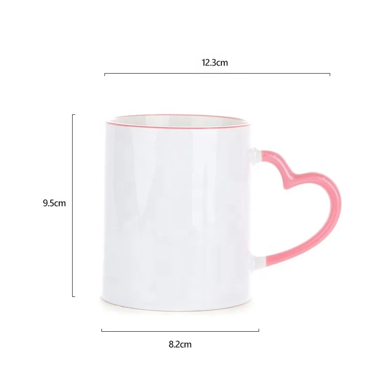 Gloway Oem LOGO 11oz Heart Handle Bright Colors Rim Modern Coffee Mugs Milk Cup Ceramic Sublimation Mug For Valentine's Day Gift