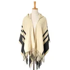 Shawl Cashmere New Autumn And Winter Cape Hooded Shawl Female Warmth Striped Fringed Scarf Shawl Dual-Use Ethnic Style