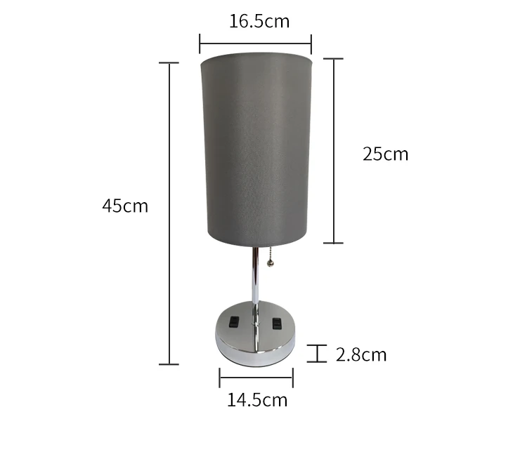 Gray lamp shade dual USB plug zipper switch iron cloth furniture table lamp