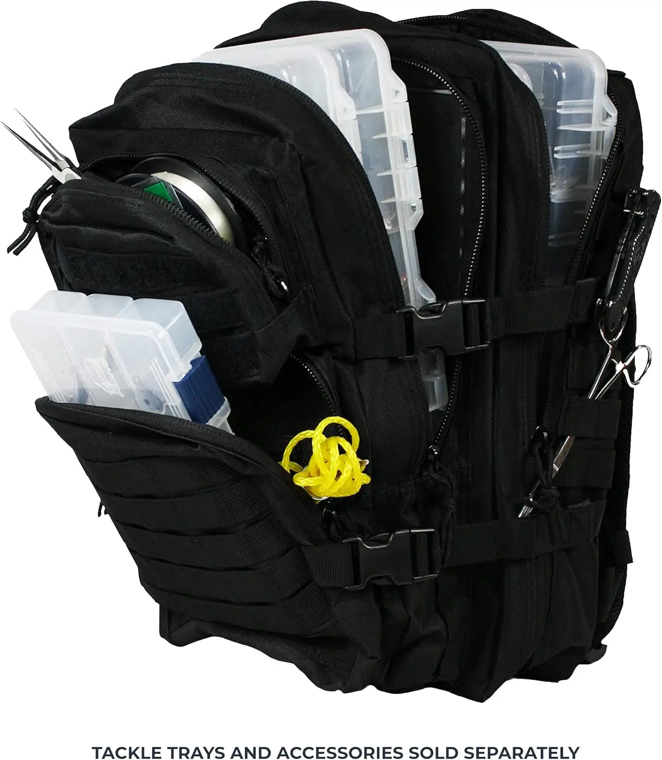 product custom black 30l polyester portable fishing backpack with new design tackle and rod storage fishing box bag513-5