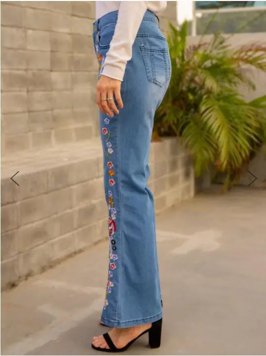 SBM New 2024 latest explosive models ladies elastic high skinny embroidered Slim thin washed flared pants women