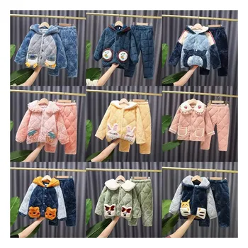 Wholesale autumn and winter new children's flannel pajamas set home service boys and girls thickening warm children's pajamas