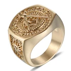 Rings New Design Mens Custom Gold Plated Stainless Steel Masonic Jewelry Rings
