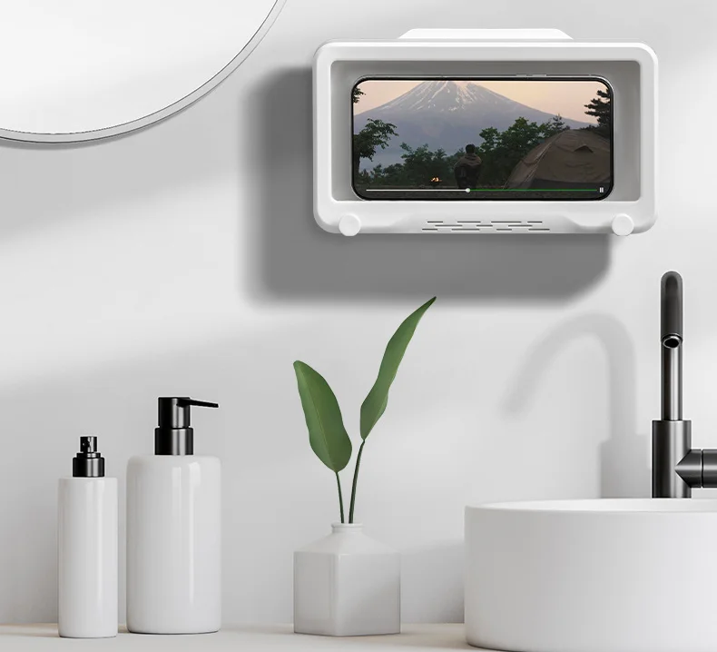 Wholesale Waterproof anti fog shower mobile phone holder for bathroom kitchen wall mount shower phone holder
