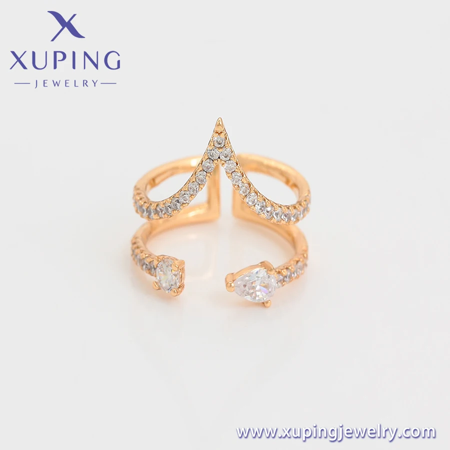 A00904728 xuping Hollow high-end open ring diamond adjustable cross sparkle diamond factory wholesale18K gold color finger ring