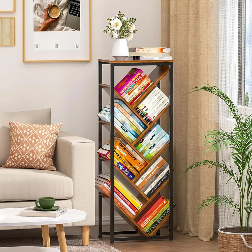 Vintage Living Room 9-Tier Tree Bookshelf Adjustable Feet Hardcover Books Storage Organizer Floor-Standing 9-Tier Coffee Table supplier
