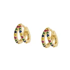 18k Gold Diamond Earrings ROXI 18k Gold Plated Double Layer Color Diamond Hoop Earrings
