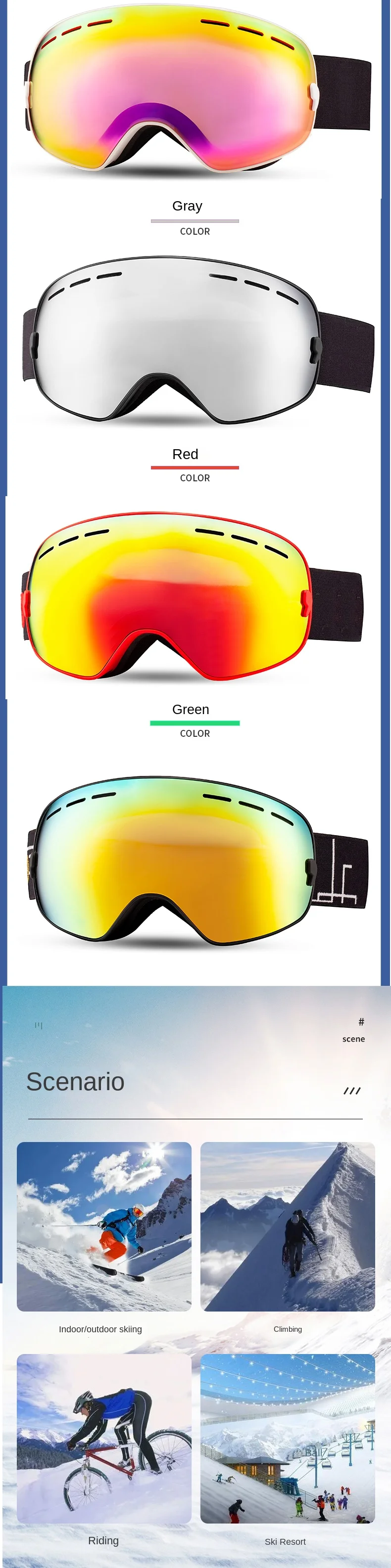 Outdoor Ski Goggles with Synthetic Frame and Spherical Lens for Snow Sports